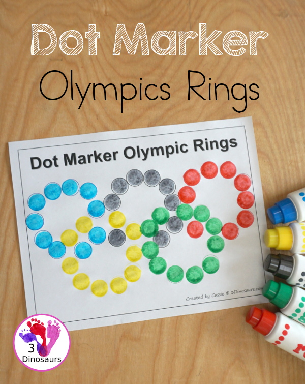 Free Dot Marker Olympic Rings - fun fine motor printable for working on making the Olympic Rings with dots - 3Dinosaurs.com