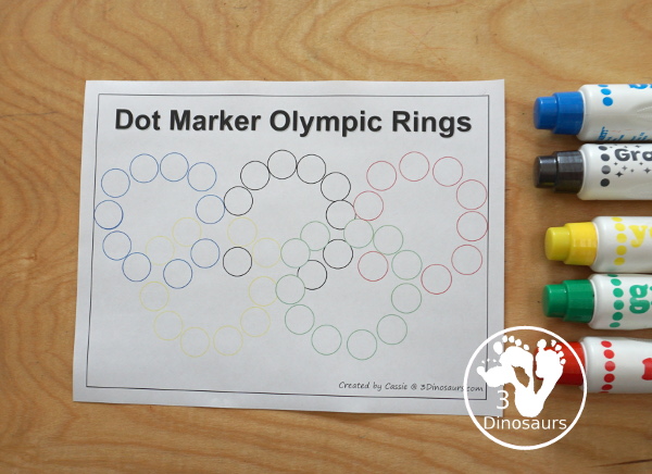 Free Dot Marker Olympic Rings - fun fine motor printable for working on making the Olympic Rings with dots - 3Dinosaurs.com