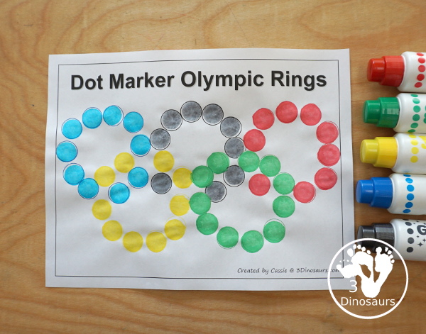 Free Dot Marker Olympic Rings - fun fine motor printable for working on making the Olympic Rings with dots - 3Dinosaurs.com