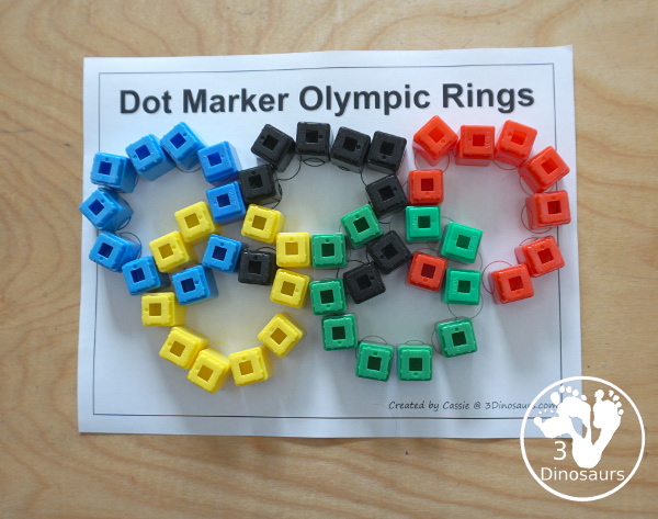 Free Dot Marker Olympic Rings - fun fine motor printable for working on making the Olympic Rings with dots - 3Dinosaurs.com