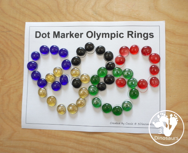 Free Dot Marker Olympic Rings - fun fine motor printable for working on making the Olympic Rings with dots - 3Dinosaurs.com