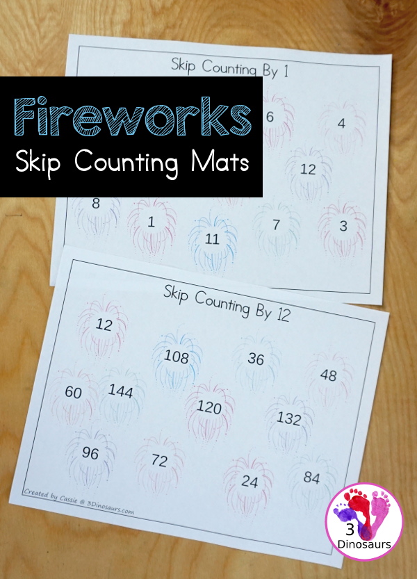 Free Fireworks Skip Counting from 1 to 12 Mats - these are great for working skip counting and also work great for matching activities for multiplication - 3Dinosaurs.com