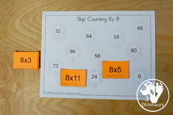 Free Fireworks Skip Counting from 1 to 12 Mats - these are great for working skip counting and also work great for matching activities for multiplication - 3Dinosaurs.com