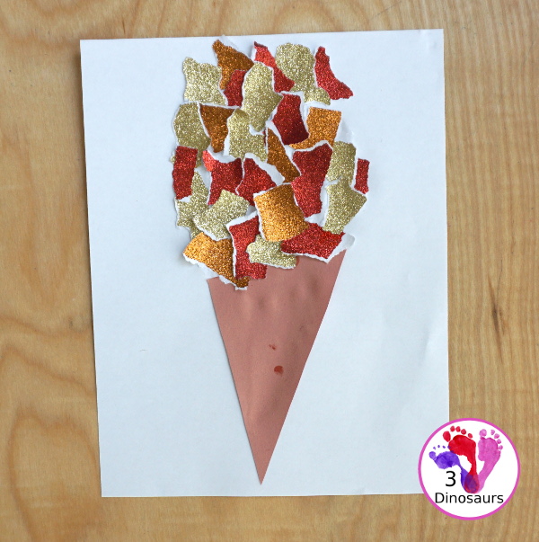 Glitter Olympic Torch Craft with Torn Paper Art - is an easy to make torn paper craft for the Olympics that kids can make - 3Dinosaurs.com