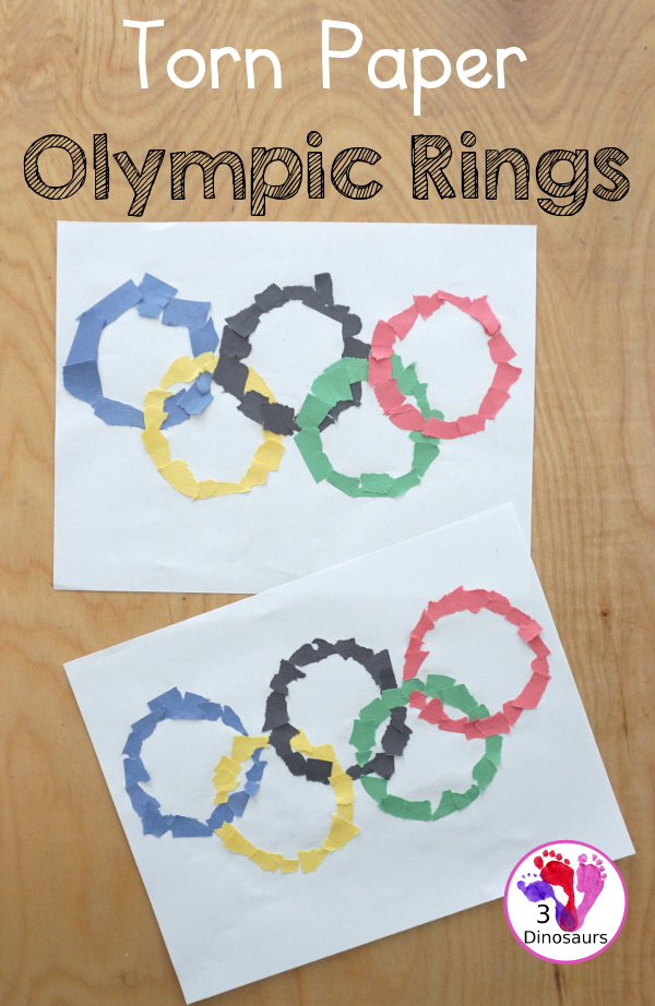 Torn Paper Olympic Rings Craft - is a simple and easy craft that kids can make for the Olympics with torn paper to make the rings. - 3Dinosaurs.com