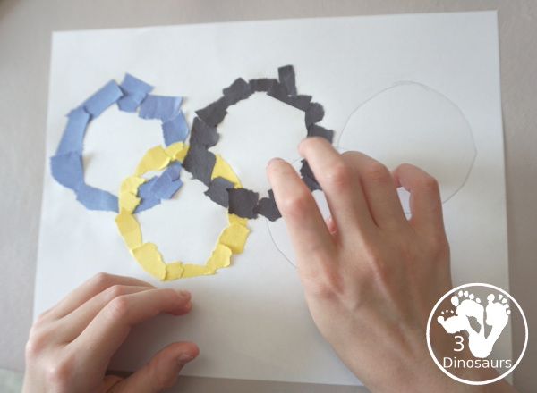 Torn Paper Olympic Rings Craft - is a simple and easy craft that kids can make for the Olympics with torn paper to make the rings. - 3Dinosaurs.com