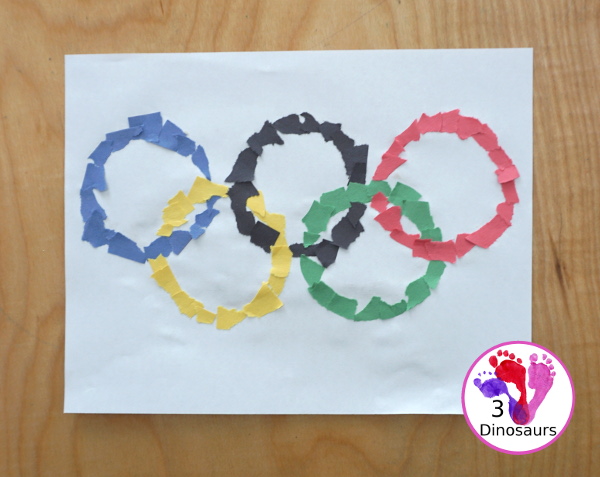 Torn Paper Olympic Rings Craft - is a simple and easy craft that kids can make for the Olympics with torn paper to make the rings. - 3Dinosaurs.com