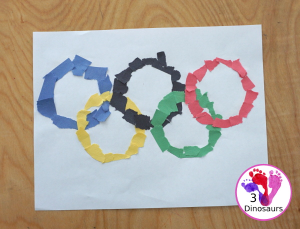 Torn Paper Olympic Rings Craft - is a simple and easy craft that kids can make for the Olympics with torn paper to make the rings. - 3Dinosaurs.com