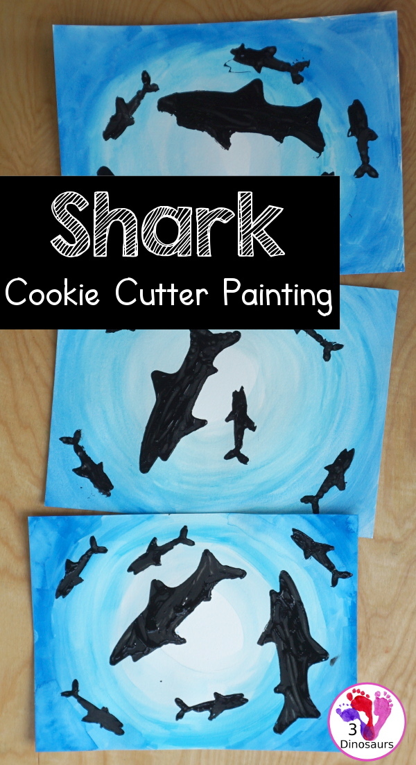 Shark Cookie Cutter Painting with Q-tip & Watercolors - a fun painting activity that kids of different ages can do. It is a fun way to work on colors and fine motor painting with q-tips and watercolors - 3Dinosaurs.com