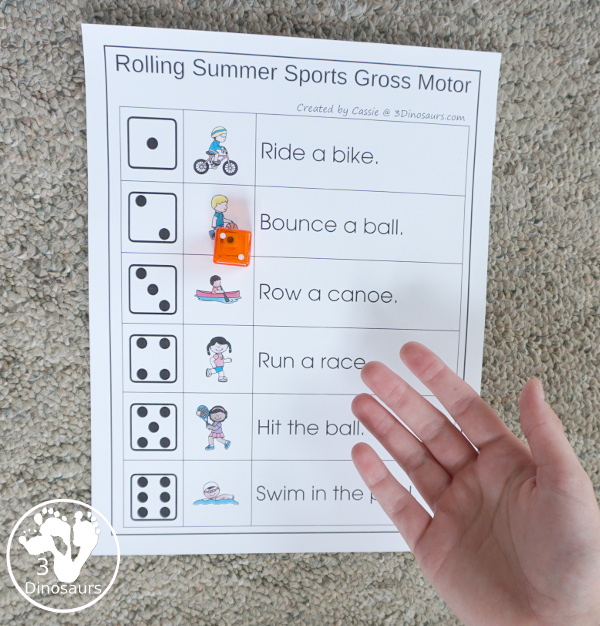 Summer Sports Gross Motor With Hour of the Olympics - a great gross motor sheet and cards for kids to have fun with gross motor activities - 3Dinosaurs.com