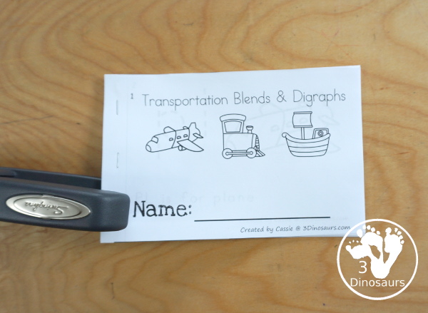 Free Transportation Blends & Digraphs Easy Reader Book - it has a 12 page book with 10 blends and 1 digraph for kids to learn - 3Dinosaurs.com