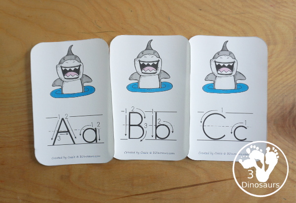 Free SHARK ABC and Number Wall Cards - with 26 alphabet cards with uppercase and lowercase letters and number wall cards with numbers from 0 to 20 with matching shark fins for counting - 3Dinosaurs.