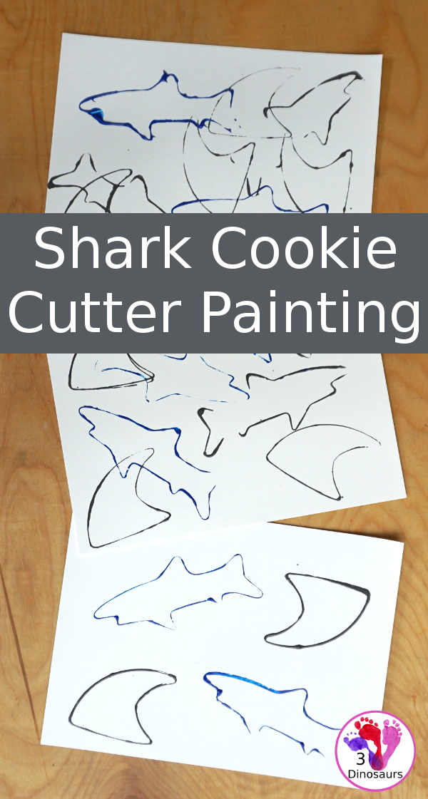 Shark Cookie Cutter Painting - a great painting activity for kids of all ages and works great with tot and preschool age kids for a shark paint activity - 3Dinosaurs.com