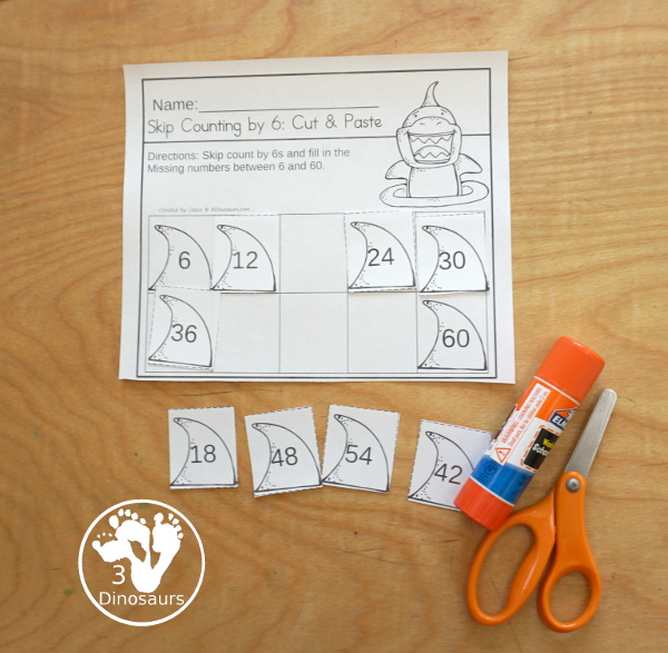 Shark Skip Counting Set - with no-prep shark worksheets, shark skip counting mats, shark skip counting 10 piece puzzles, and shark task cards to work on skip counting from 2 to 12 - 3Dinosaurs.com