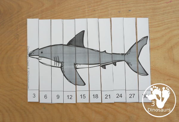 Shark Skip Counting Set - with no-prep shark worksheets, shark skip counting mats, shark skip counting 10 piece puzzles, and shark task cards to work on skip counting from 2 to 12 - 3Dinosaurs.com