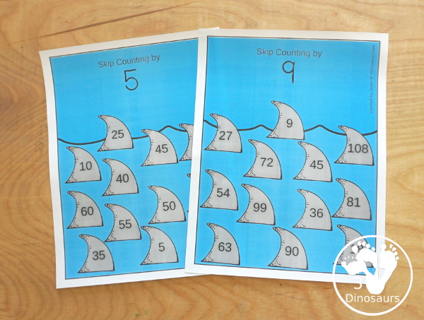 Shark Skip Counting Set - with no-prep shark worksheets, shark skip counting mats, shark skip counting 10 piece puzzles, and shark task cards to work on skip counting from 2 to 12 - 3Dinosaurs.com