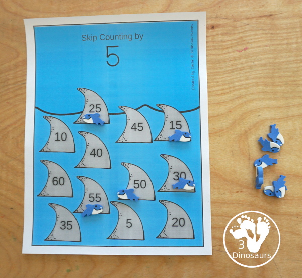 Shark Skip Counting Set - with no-prep shark worksheets, shark skip counting mats, shark skip counting 10 piece puzzles, and shark task cards to work on skip counting from 2 to 12 - 3Dinosaurs.com