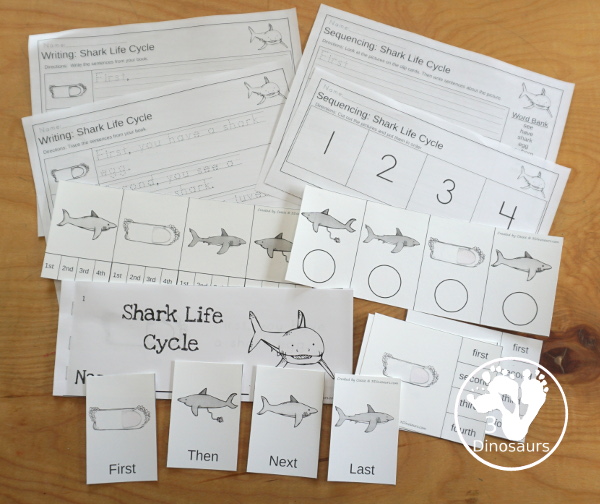 Sequencing: Shark Life Cycle Printable with clip cards, task cards, no-prep worksheets, writing activities, and easy reader books $ - 3Dinosaurs.com  #sequencingforkids 