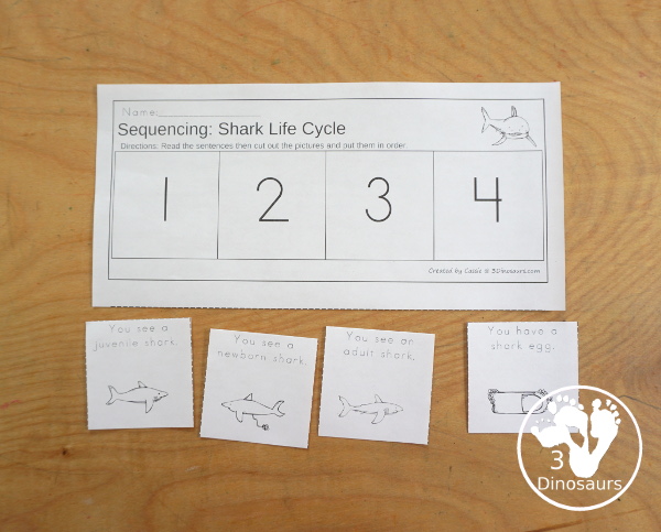 Sequencing: Shark Life Cycle Printable with clip cards, task cards, no-prep worksheets, writing activities, and easy reader books $ - 3Dinosaurs.com  #sequencingforkids 