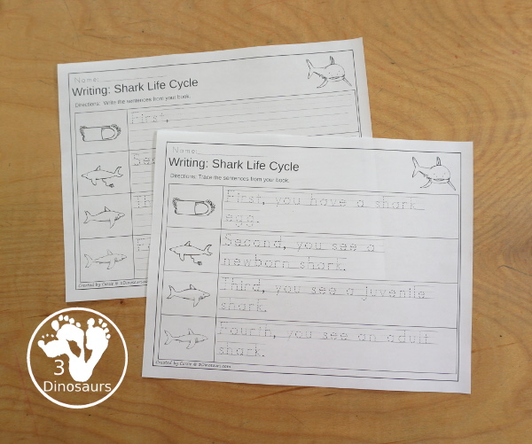 Sequencing: Shark Life Cycle Printable with clip cards, task cards, no-prep worksheets, writing activities, and easy reader books $ - 3Dinosaurs.com  #sequencingforkids 