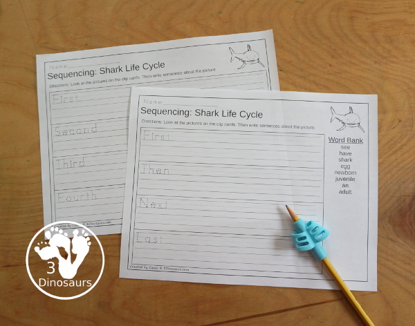 Sequencing: Shark Life Cycle Printable with clip cards, task cards, no-prep worksheets, writing activities, and easy reader books $ - 3Dinosaurs.com  #sequencingforkids 