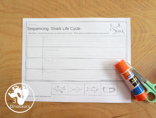 Sequencing: Shark Life Cycle Printable with clip cards, task cards, no-prep worksheets, writing activities, and easy reader books $ - 3Dinosaurs.com  #sequencingforkids 