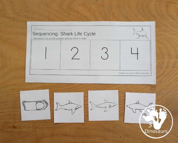 Sequencing: Shark Life Cycle Printable with clip cards, task cards, no-prep worksheets, writing activities, and easy reader books $ - 3Dinosaurs.com  #sequencingforkids 