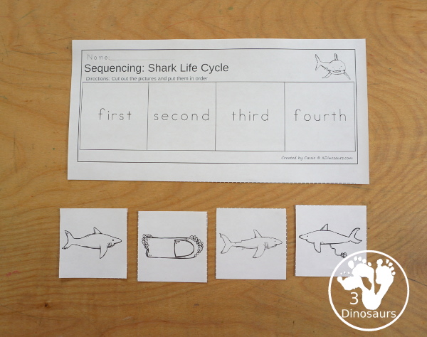 Sequencing: Shark Life Cycle Printable with clip cards, task cards, no-prep worksheets, writing activities, and easy reader books $ - 3Dinosaurs.com  #sequencingforkids 