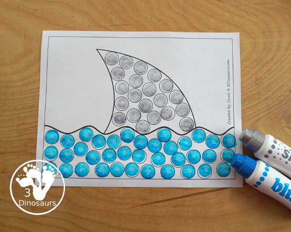 Free Shark Fin Fine Motor Mat Printables - three fun shark fine motor mats with a shark fin template printable, shark find tracing printable, and shark fin dot marker printable - 3Dinosaurs.com