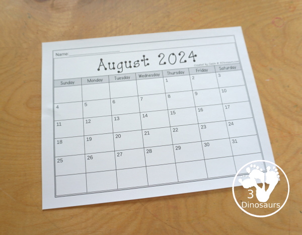 7 Non-Themed Calendars for August 2024 – July 2025 with tracing, dot the number, coloring, writing and tracing - 3Dinosaurs.com