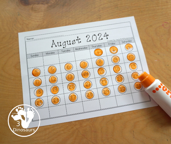 7 Non-Themed Calendars for August 2024 – July 2025 with tracing, dot the number, coloring, writing and tracing - 3Dinosaurs.com