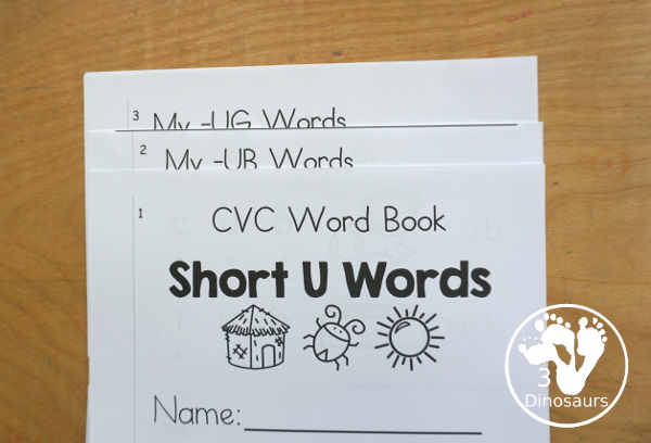 Free CVC Short U Word Book: Blending Words - a simple easy reader book with blends words for CVC short U words with sounding out letters and then blends the letters to make a word. - 3Dinosaurs.com