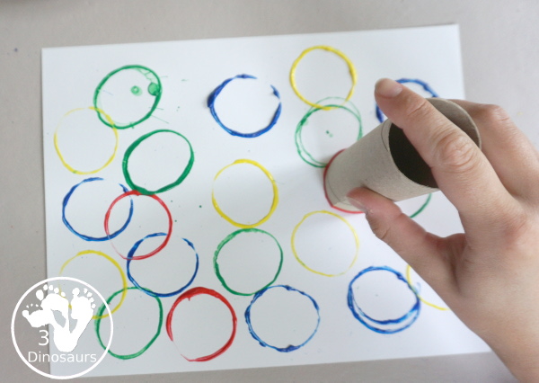 Paper Roll Olympic Flag Ring Color Painting - a fun Olympic art activity using the Olympic Ring colors. - 3Dinosaurs.com