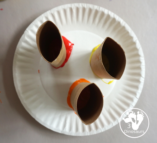 Paper Roll Torch Painting - a simple painting made with paper rolls and paint to make a Torch for the Olympics - 3Dinosaurs.com