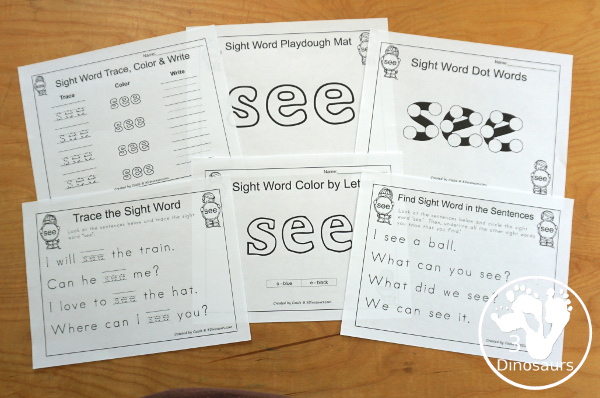 Romping & Roaring Preprimer Sight Words: Run, Said, See, The - you have 6 pages for each sight word that work on learning the sight word different ways with reading, writing, and finding. 3Dinosaurs.com