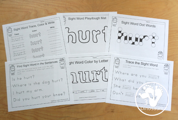 Free Romping & Roaring Third Grade Sight Words Packs Set 5: Hot, Hurt ...