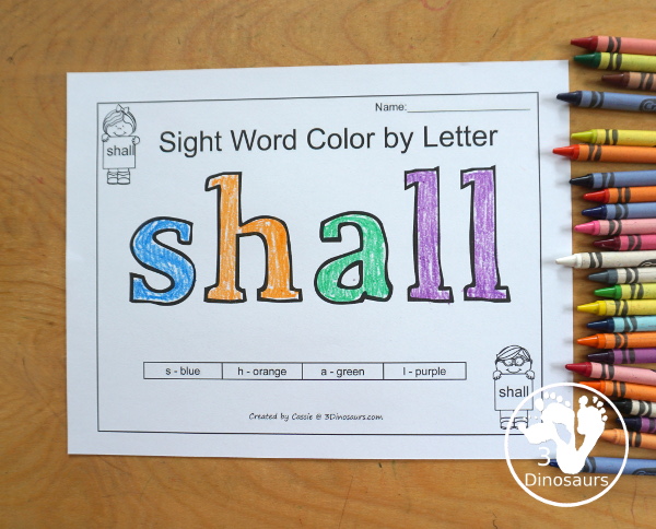 Free Romping & Roaring Third Grade Sight Words Packs Set 8: Own, Pick, Seven, Shall - 6 pages of activities for each third Grade sight words: own, pick, seven, shall. These are great sight word printables for learning centers - 3Dinosaurs.com