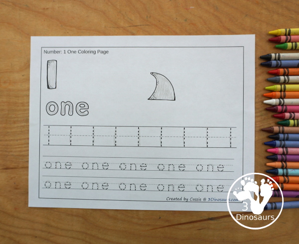 Free Shark Number Color & Trace - Numbers 0 to 10 with counting the shark and tracing the number and number word for each number with 11 pages of printables for prek and kindergarten - 3Dinosaurs.com