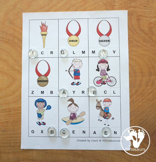 Free Summer Olympics Tot Printables - Beginning sound worksheet for kids or cut for clip cards -  3Dinosaurs.com