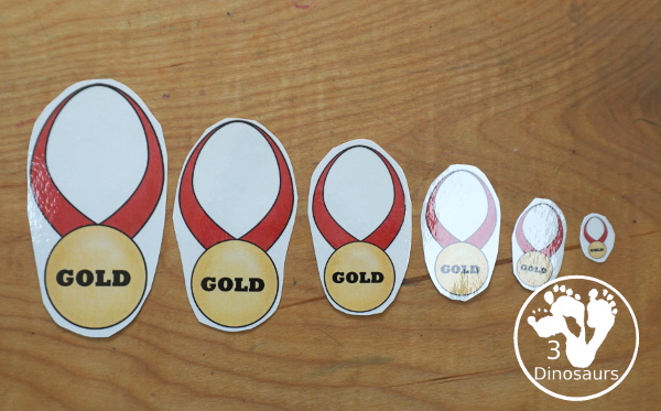 Free Summer Olympics Tot Printables - sorting gold medals by size -  3Dinosaurs.com