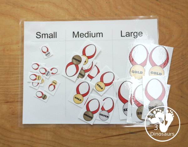 Free Summer Olympics Tot Printables - sorting gold medals by size -  3Dinosaurs.com