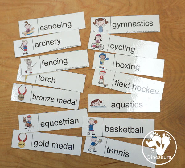 Free Summer Olympics Tot Printables - pocket chart vocab cards to display for kids -  3Dinosaurs.com