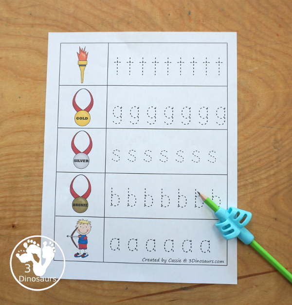 Free Summer Olympics Tot Printables - tracing the beginning sounds of each of the words -  3Dinosaurs.com