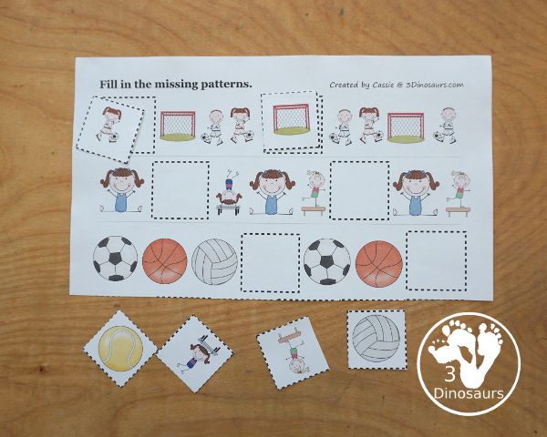 Free Summer Olympics Tot Printables - fill in the missing pattern worksheets work on AB and ABC pattern for kids -  3Dinosaurs.com