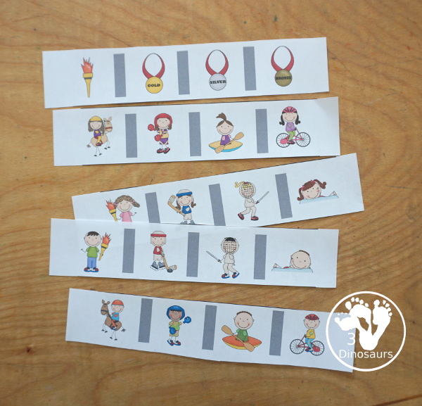 Free Summer Olympics Tot Printables - cutting practice strips for kids with each to use cutting lines. 3Dinosaurs.com