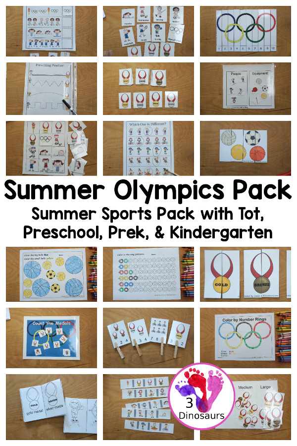 Free Summer Olympics Pack for Tot, Preschool, Prek, & Kindergarten - A mix of summer sport and summer Olympic activities for kids. You have hands-on activities and no-prep worksheets to use with kids. 3Dinosaurs.com