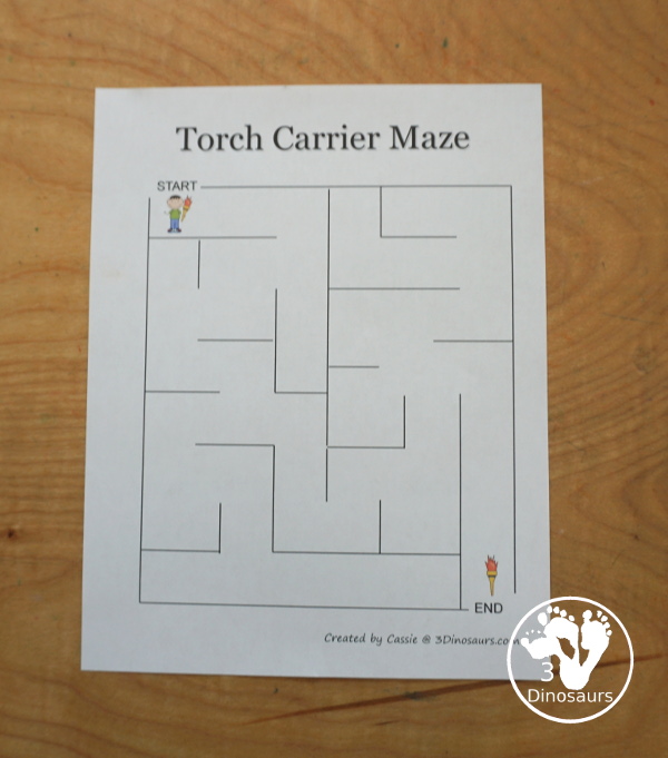 Free Torch Maze Printables for the Summer Games - 6 fun mazes to use with kids for fun fine motor for the summer games - 3Dinosaurs.com