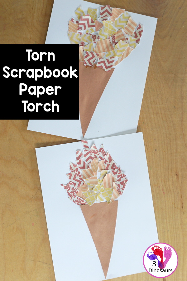 Torn Scrapbook Paper Torch For the Olympics - a simple torch you can make for the Olympics with the flame made from scrapbook paper. - 3Dinosaurs.com