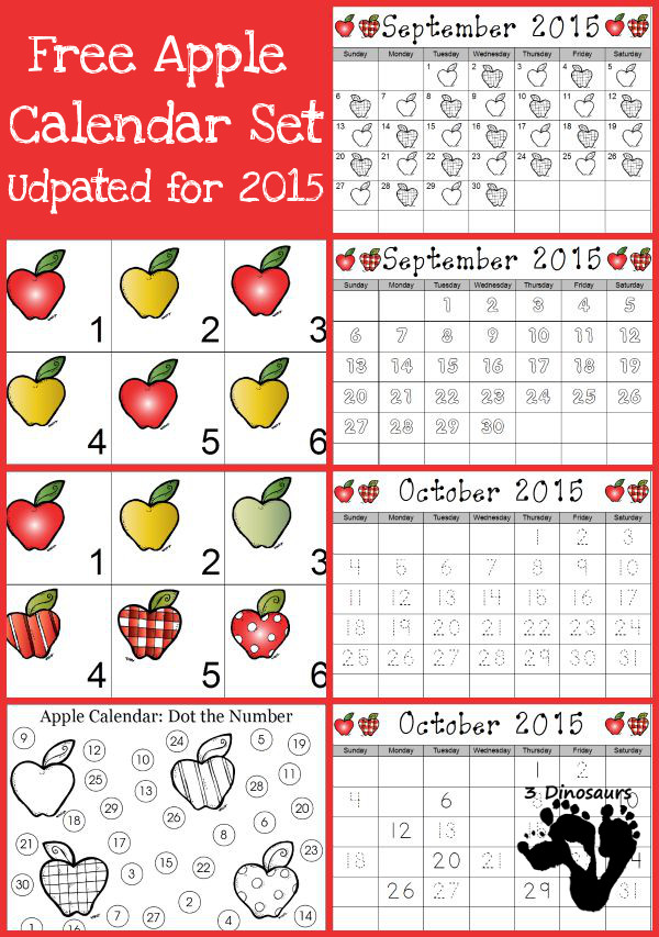 Free 2015 Apple Calendar Set - September & October 2015 - 3Dinosaurs.com