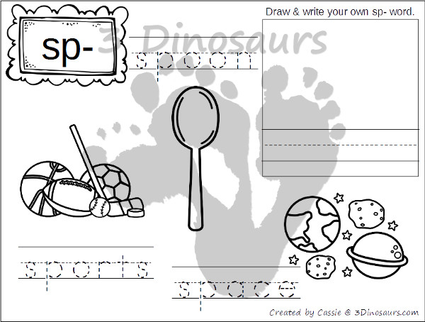 Free Blends Coloring Pages: Sp, St, Sw, Tr - 3Dinosaurs.com